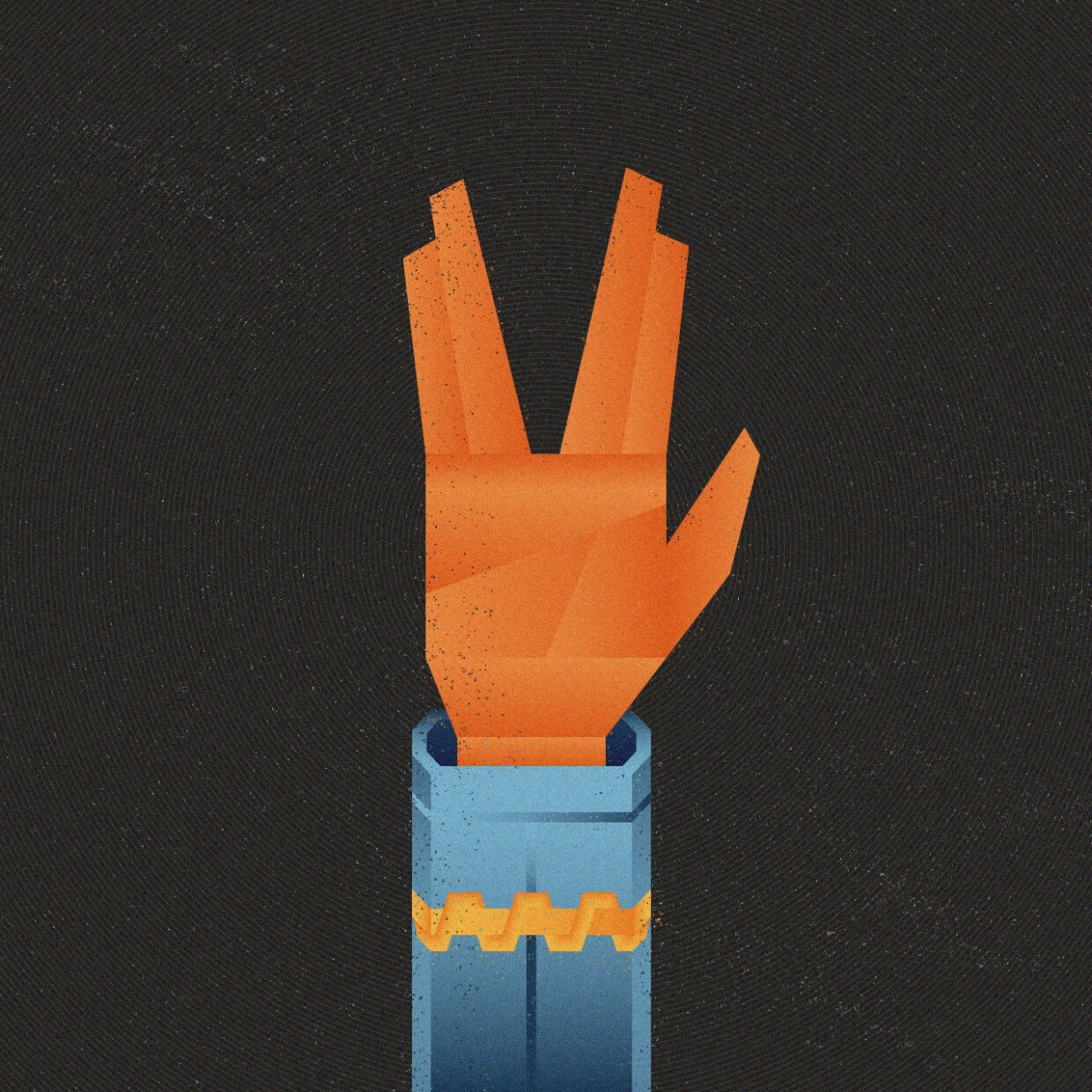 Illustration of a hand with the Vulcan salute symbolizing the letter V