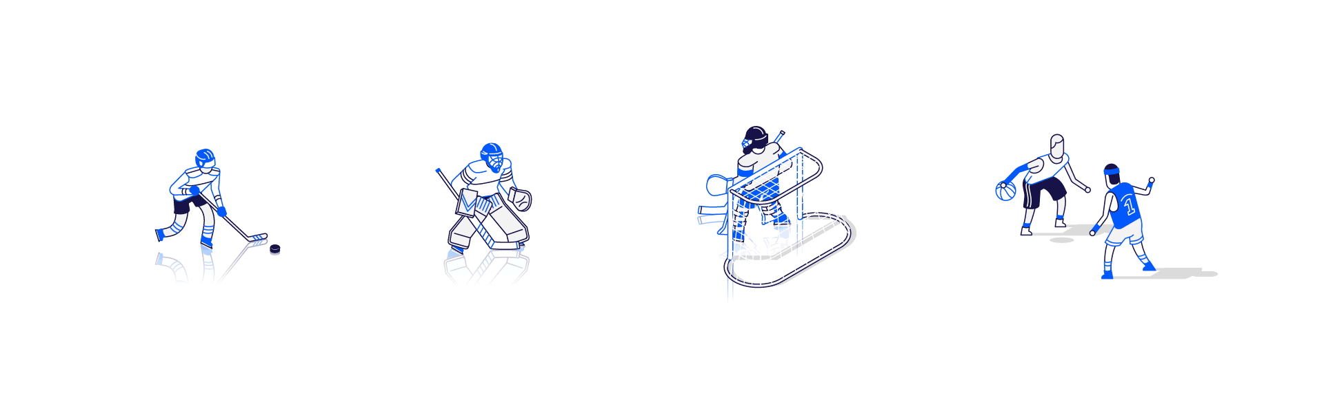 Illustration and animation of various characters playing different sports