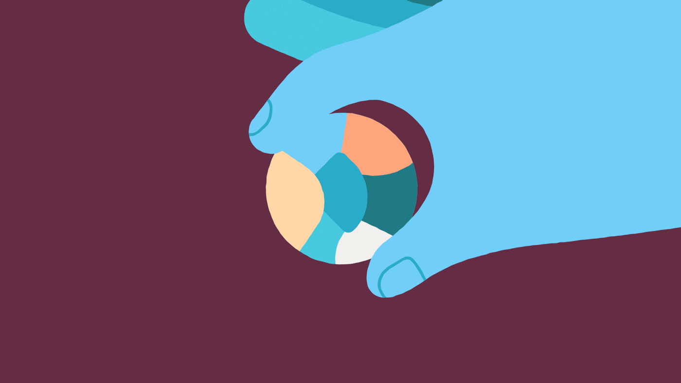 Looped animation of a hand playing with a small ball