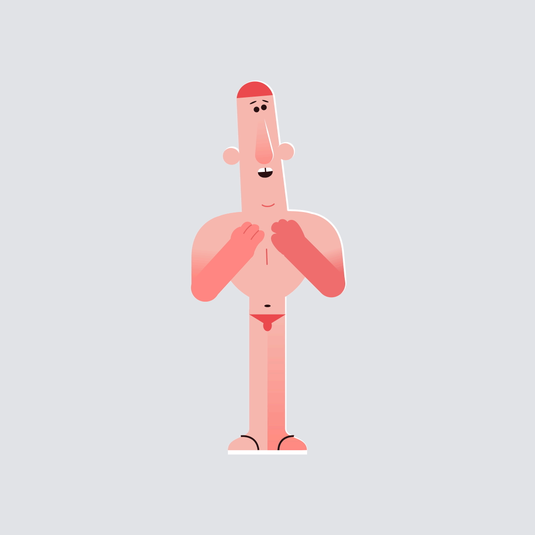 Animation of a guy with a very short swimsuit