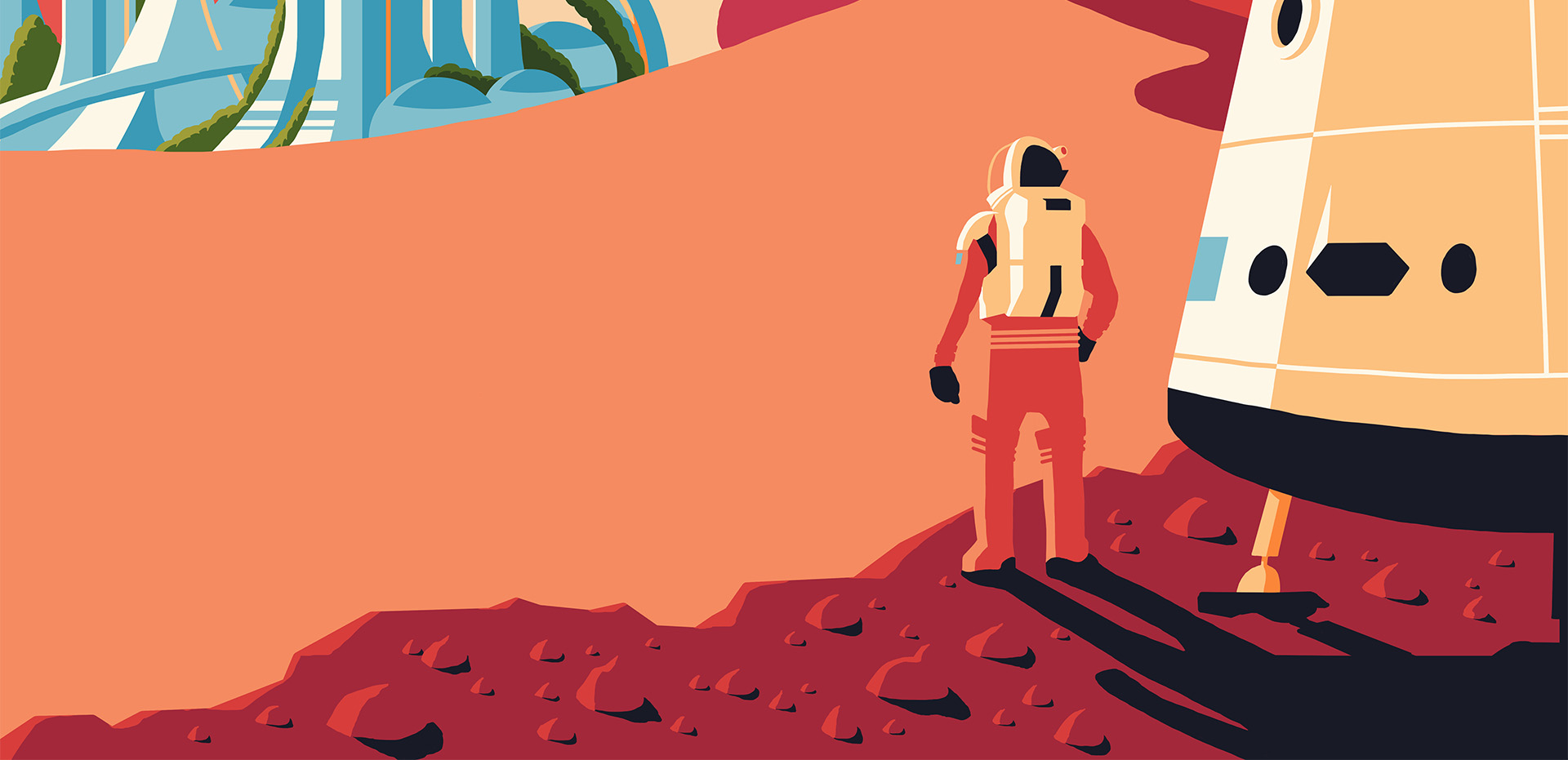 Illustration detail of an astronaut who just landed on a new planet