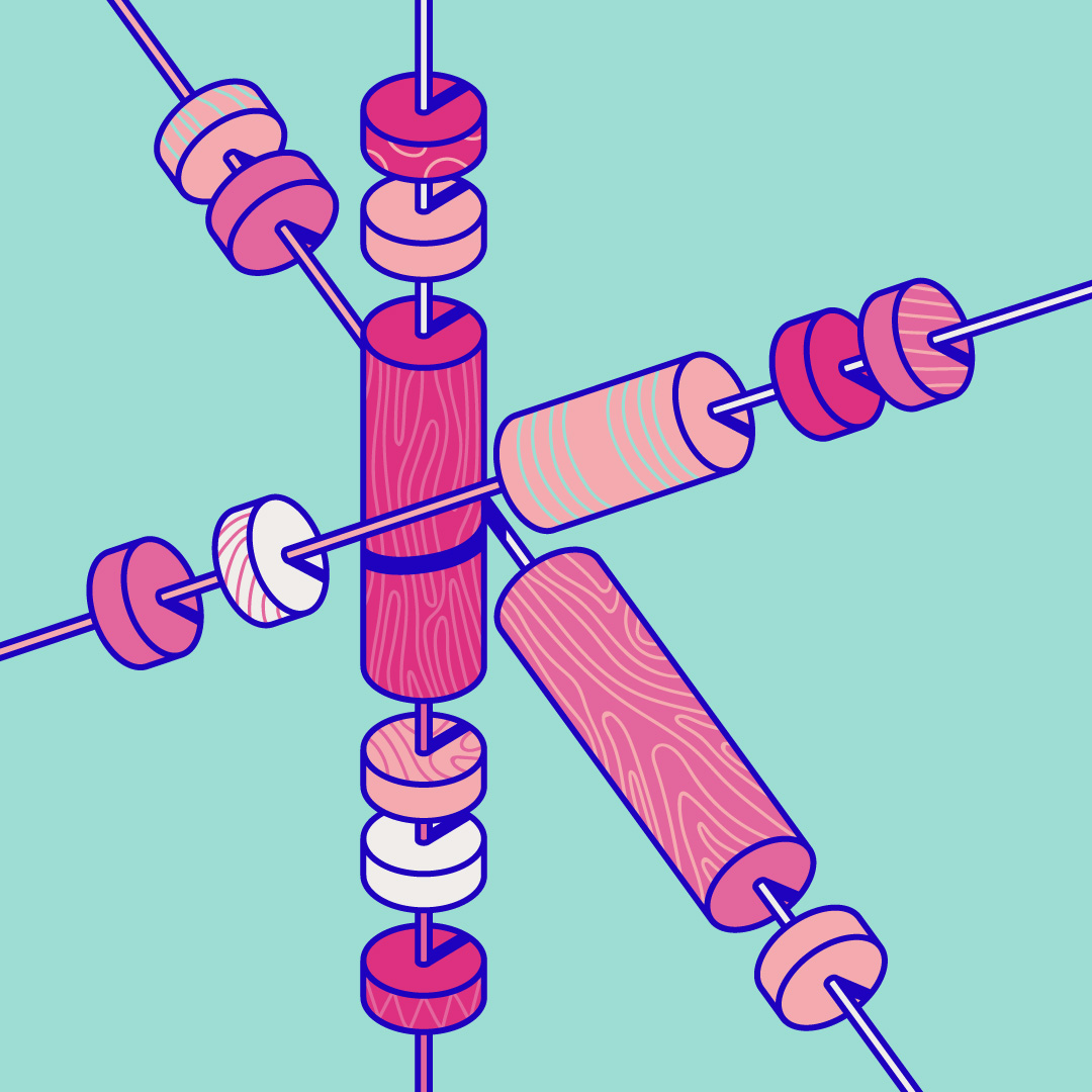 Illustration of an abstract letter K made of tubes