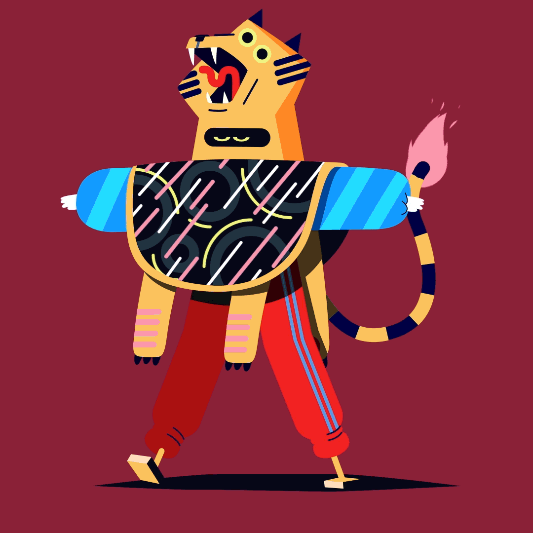 Walk cycle animation of a character dressed up as a tiger