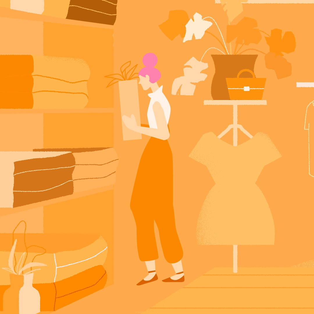 Animation of a clerk decorating a store