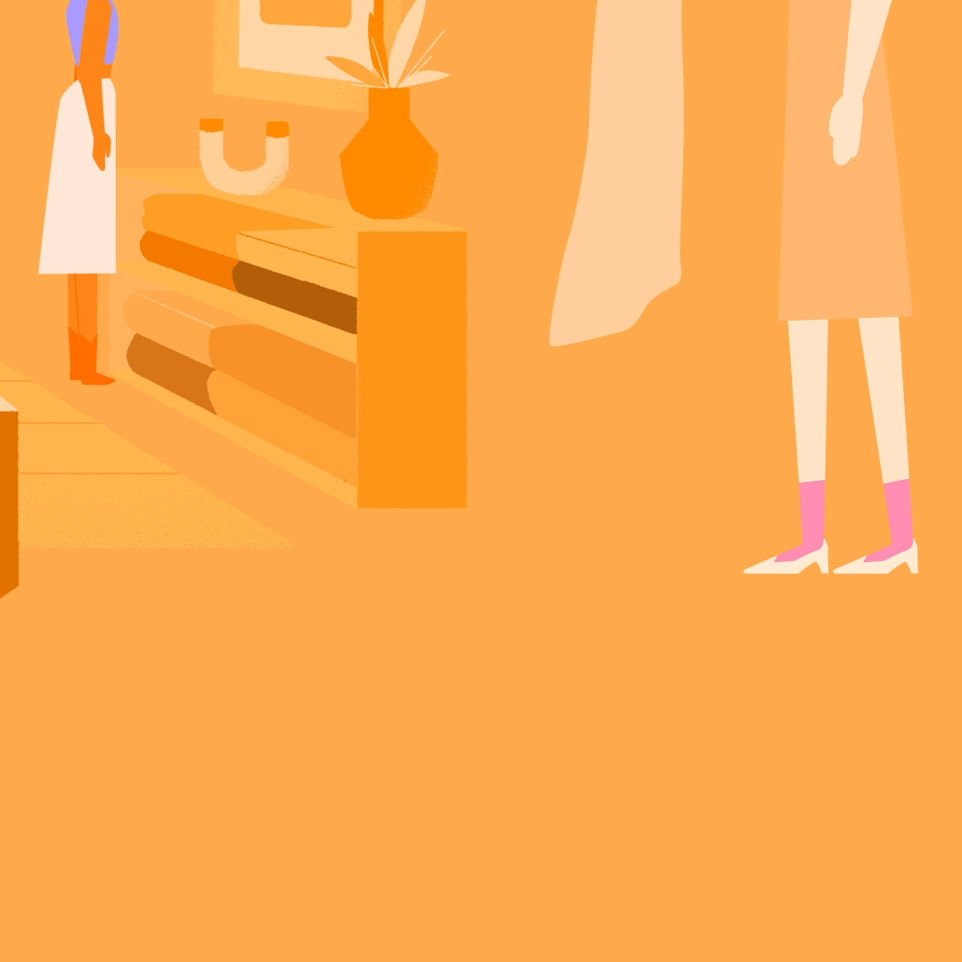 Animation of a mother and her son entering a store