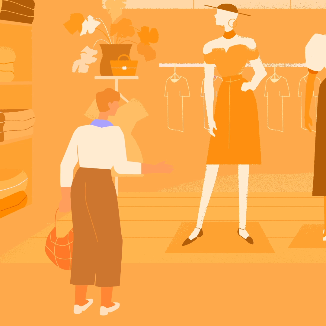 Animation of a woman looking for new clothes